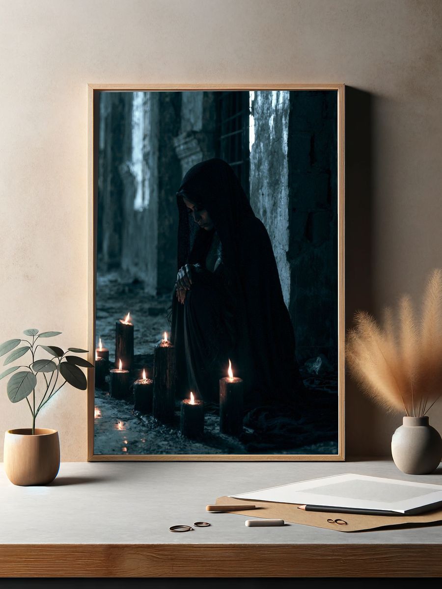 Candlelit Hooded Figure Photography Poster. — room view 2