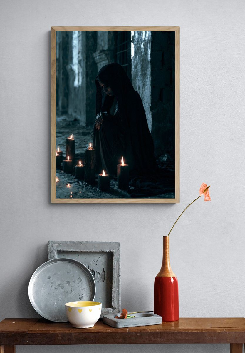 Candlelit Hooded Figure Photography Poster. — room view 3