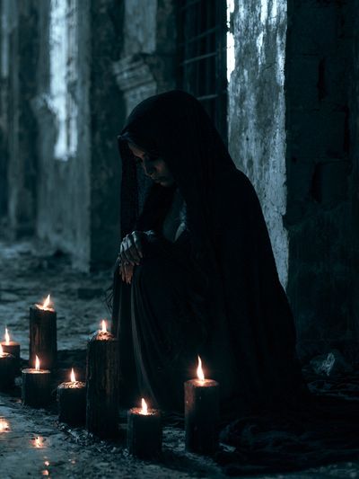 Candlelit Hooded Figure Photography Poster. poster