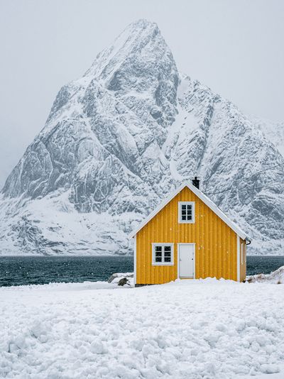 Snowy Mountain Cabin Photography Poster. poster print