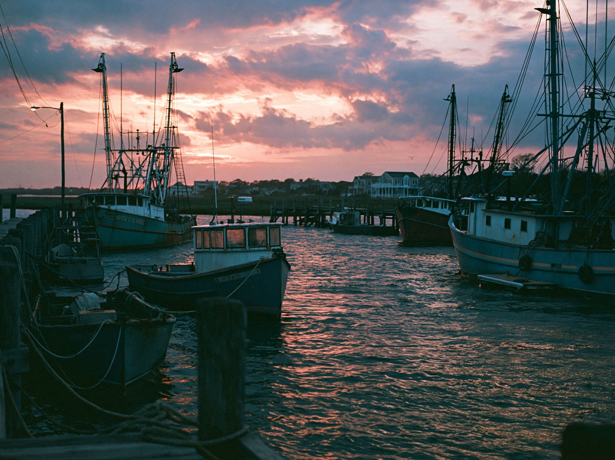 Harbor Fishing Boats Sunset Print. poster detail