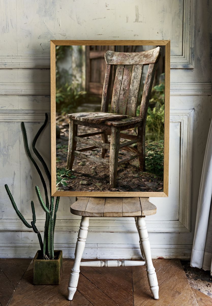 Rustic Wooden Chair Photography Poster. — room view 1