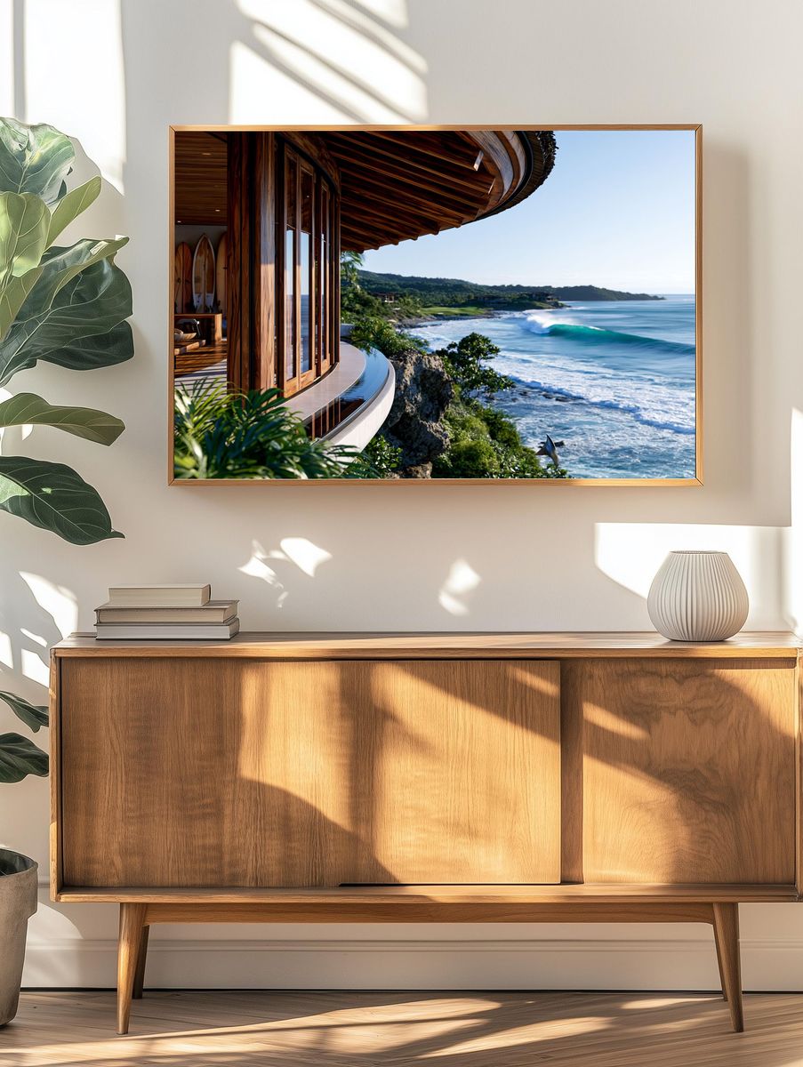 Tropical Ocean Cliffside Photography Poster. — room view 3