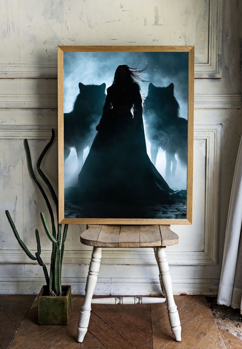 Dark Wolf Silhouette Horror Poster. room preview