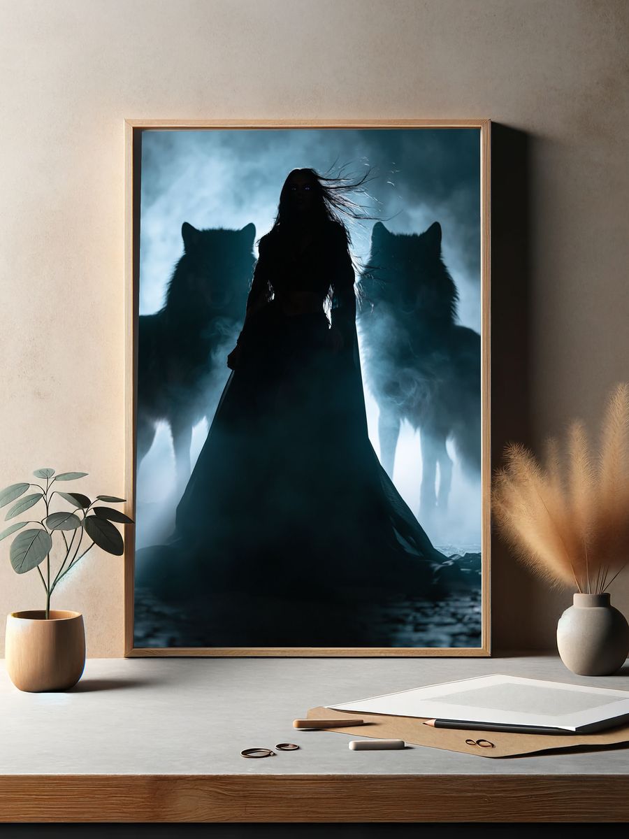 Dark Wolf Silhouette Horror Poster. — room view 2