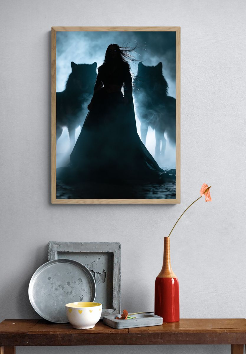 Dark Wolf Silhouette Horror Poster. — room view 3