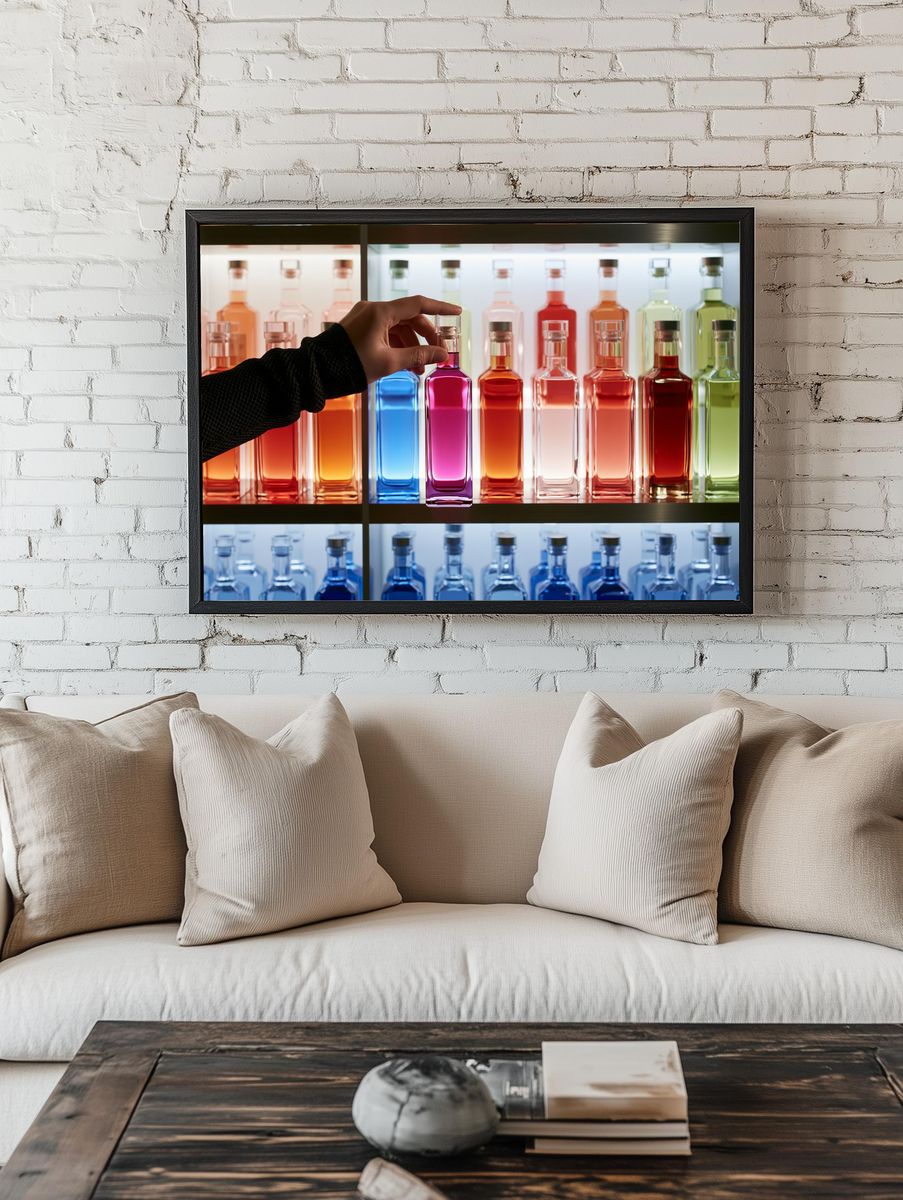 Colorful Perfume Bottles Photography Poster. — room view 1