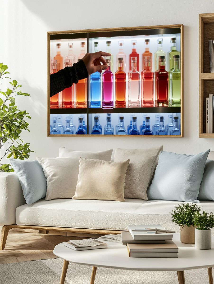 Colorful Perfume Bottles Photography Poster. — room view 2