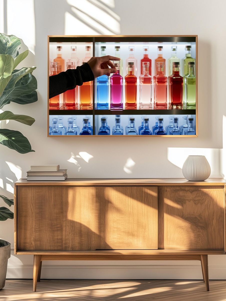 Colorful Perfume Bottles Photography Poster. — room view 3