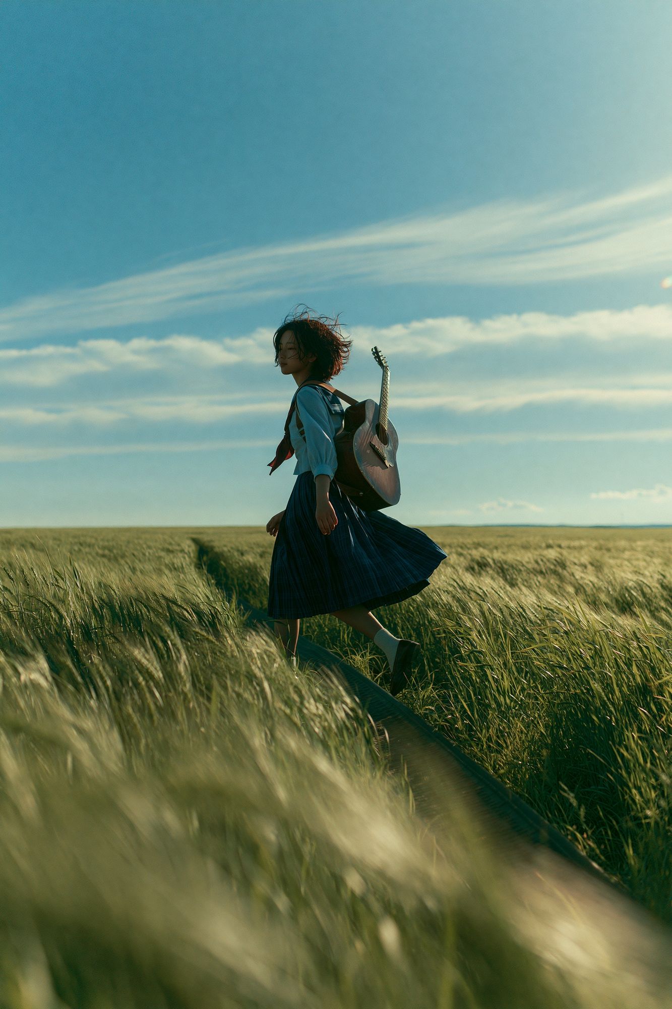 Girl with Guitar in Wheat Field Poster. poster — photography art