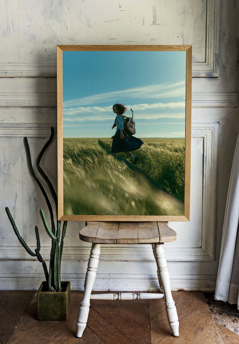 Girl with Guitar in Wheat Field Poster. — room view 1