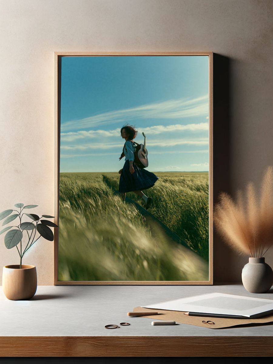 Girl with Guitar in Wheat Field Poster. — room view 2