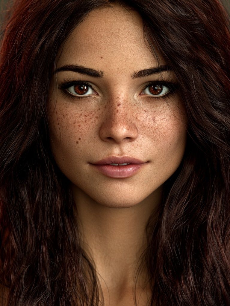 Freckled Woman Portrait Poster. poster detail