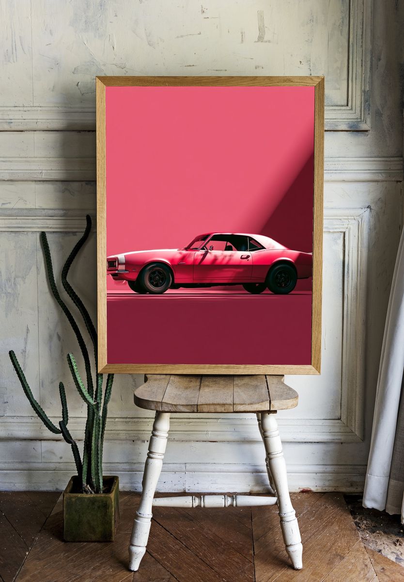 Pink Muscle Car Photography Poster. — room view 1
