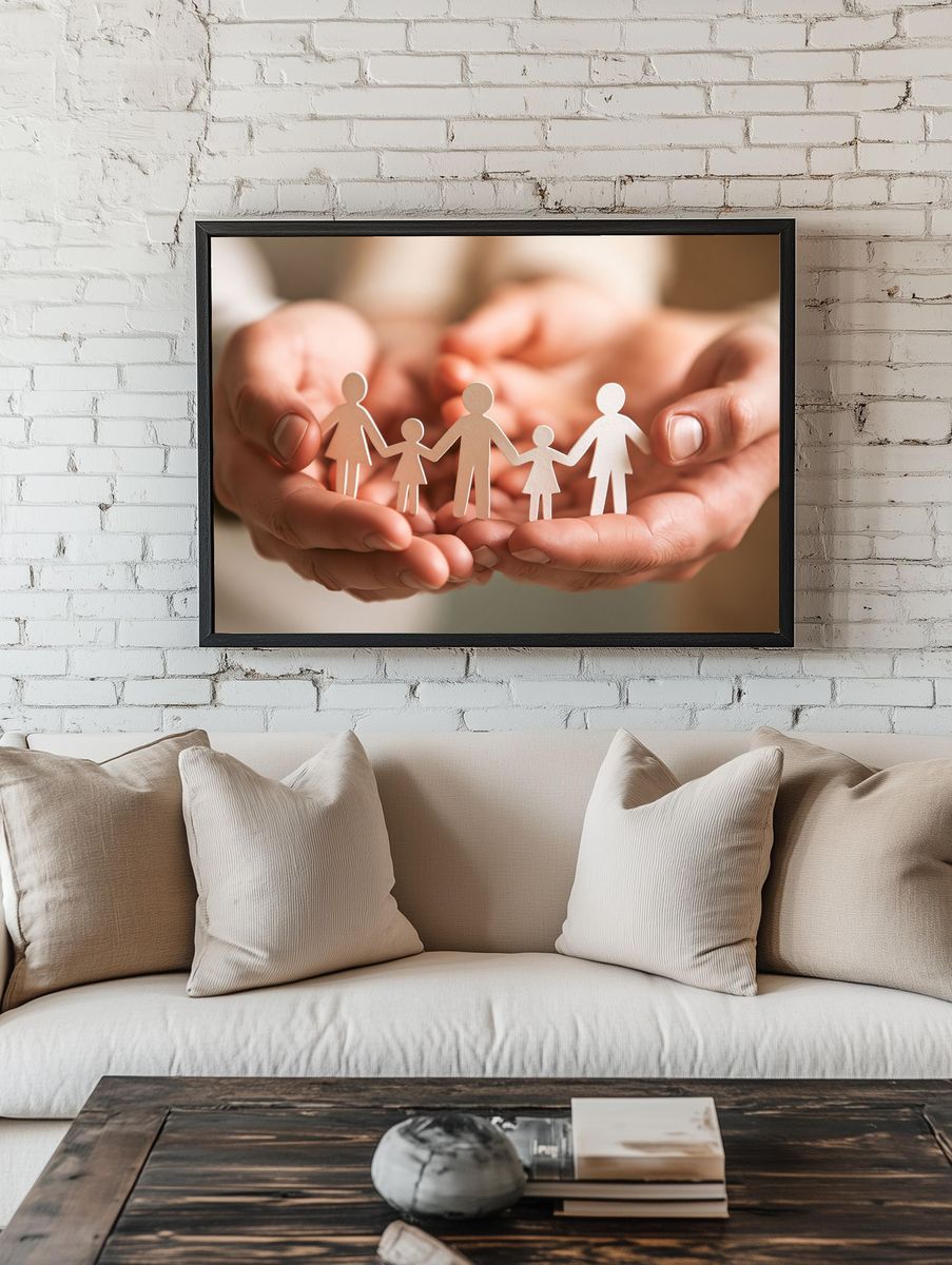 Hands Holding Family Paper Cutout Poster. — room view 1