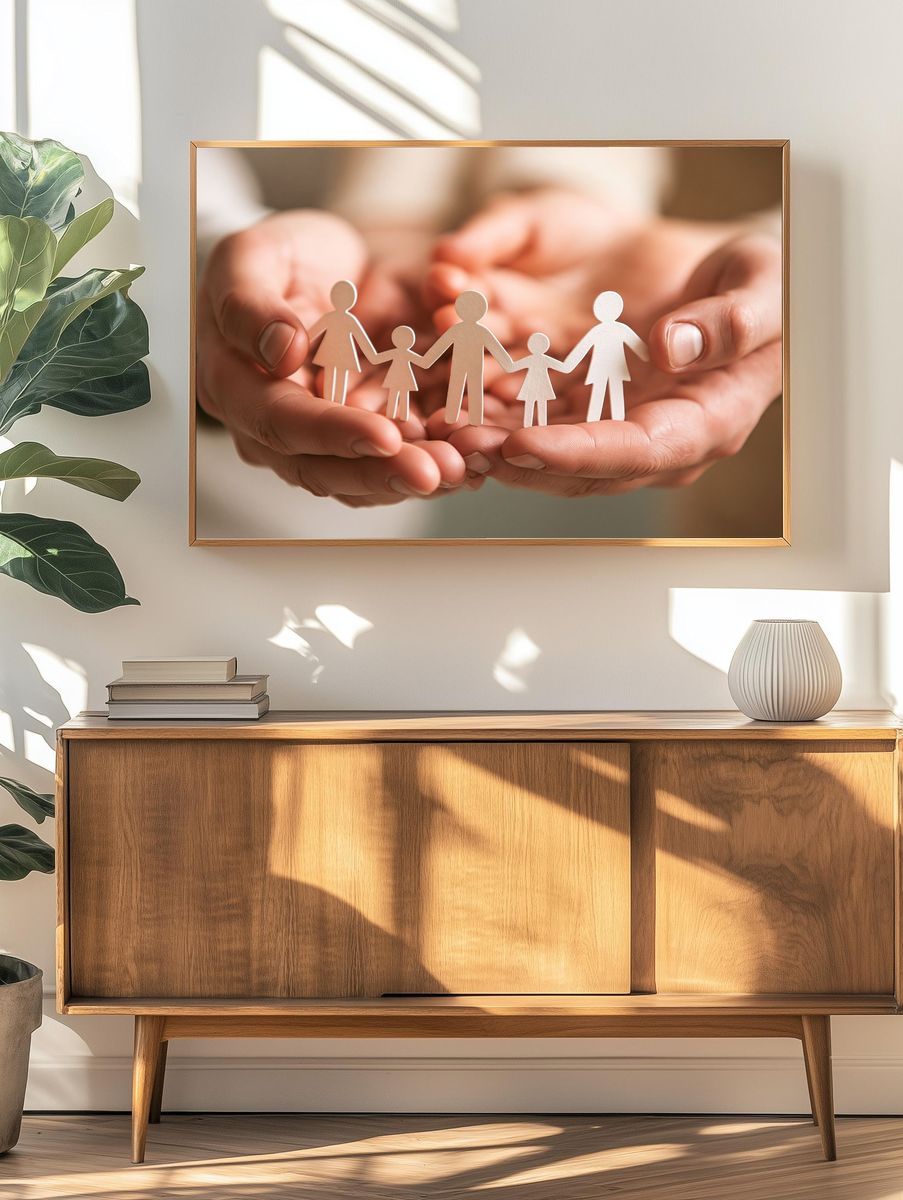Hands Holding Family Paper Cutout Poster. — room view 3