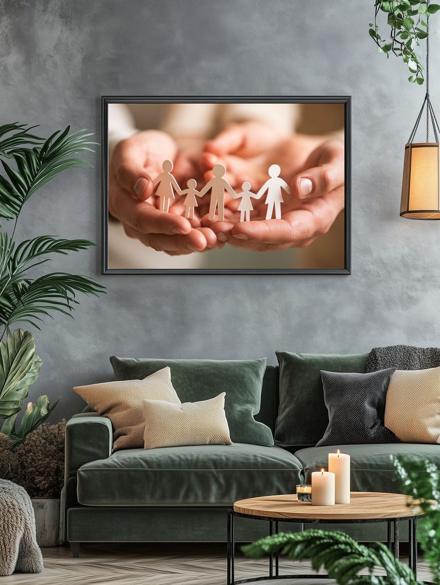 Hands Holding Family Paper Cutout Poster. — room view 4