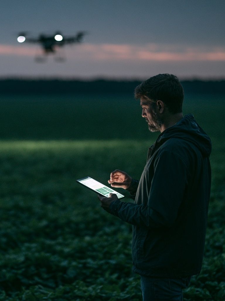 Drone Operator at Dusk Photography Poster. poster detail