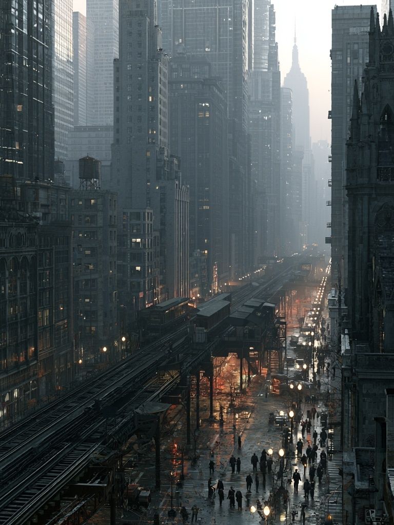 Rainy City Skyline Photography Poster. poster detail