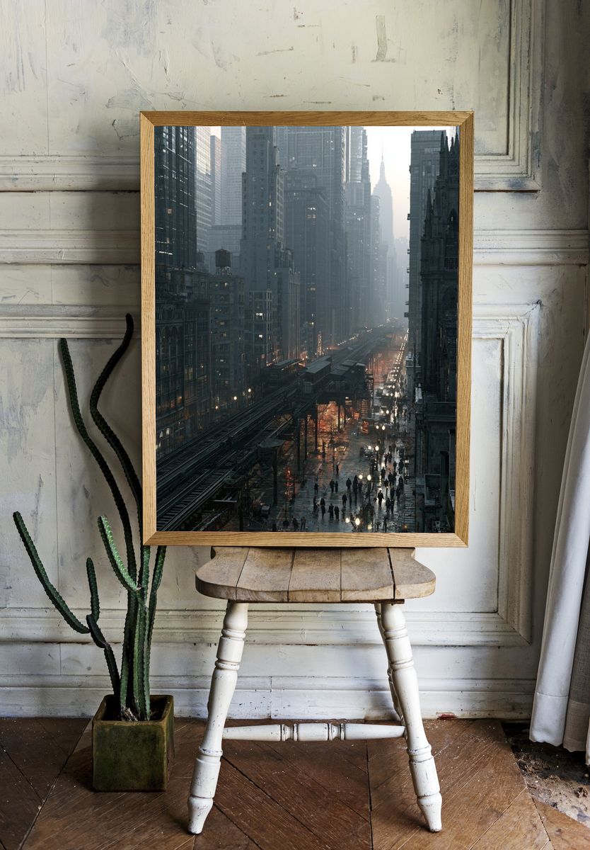 Rainy City Skyline Photography Poster. — room view 1
