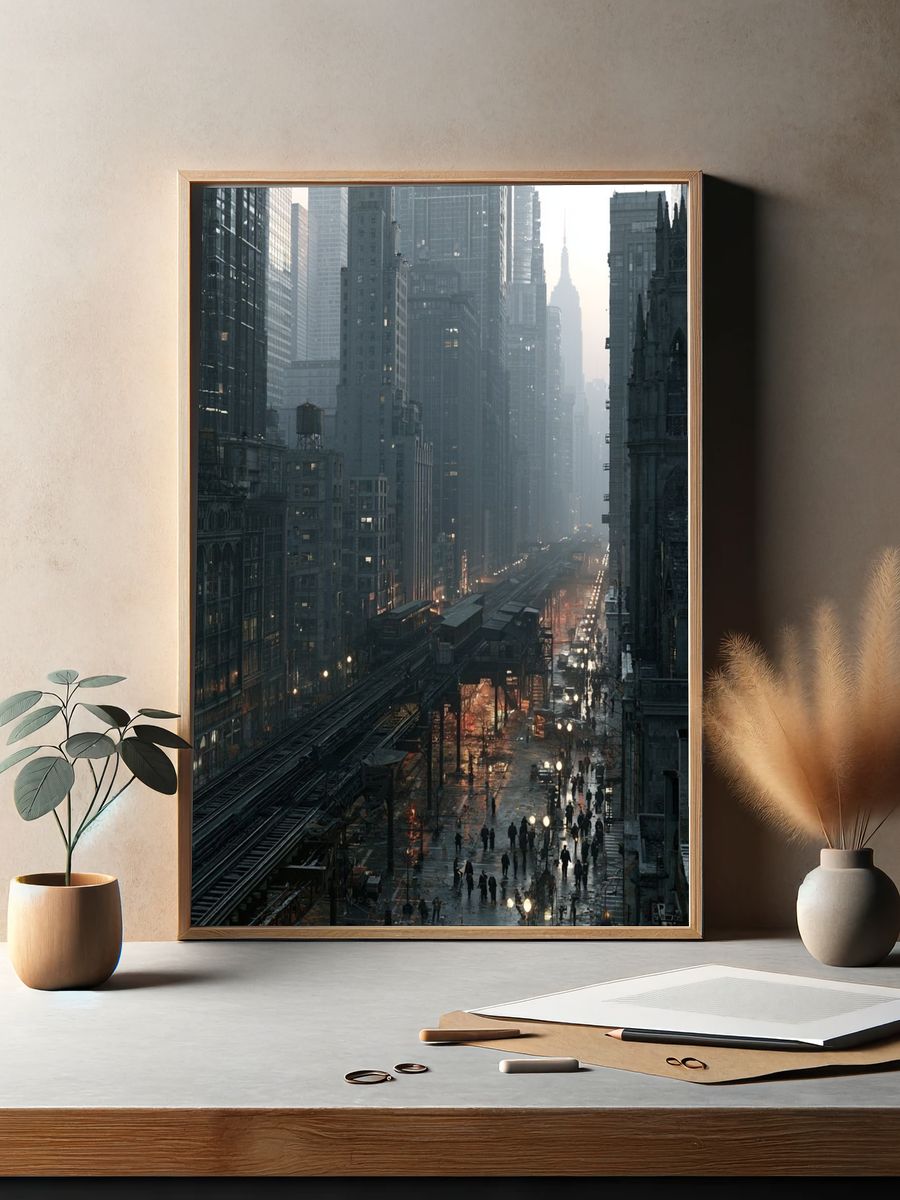 Rainy City Skyline Photography Poster. — room view 2