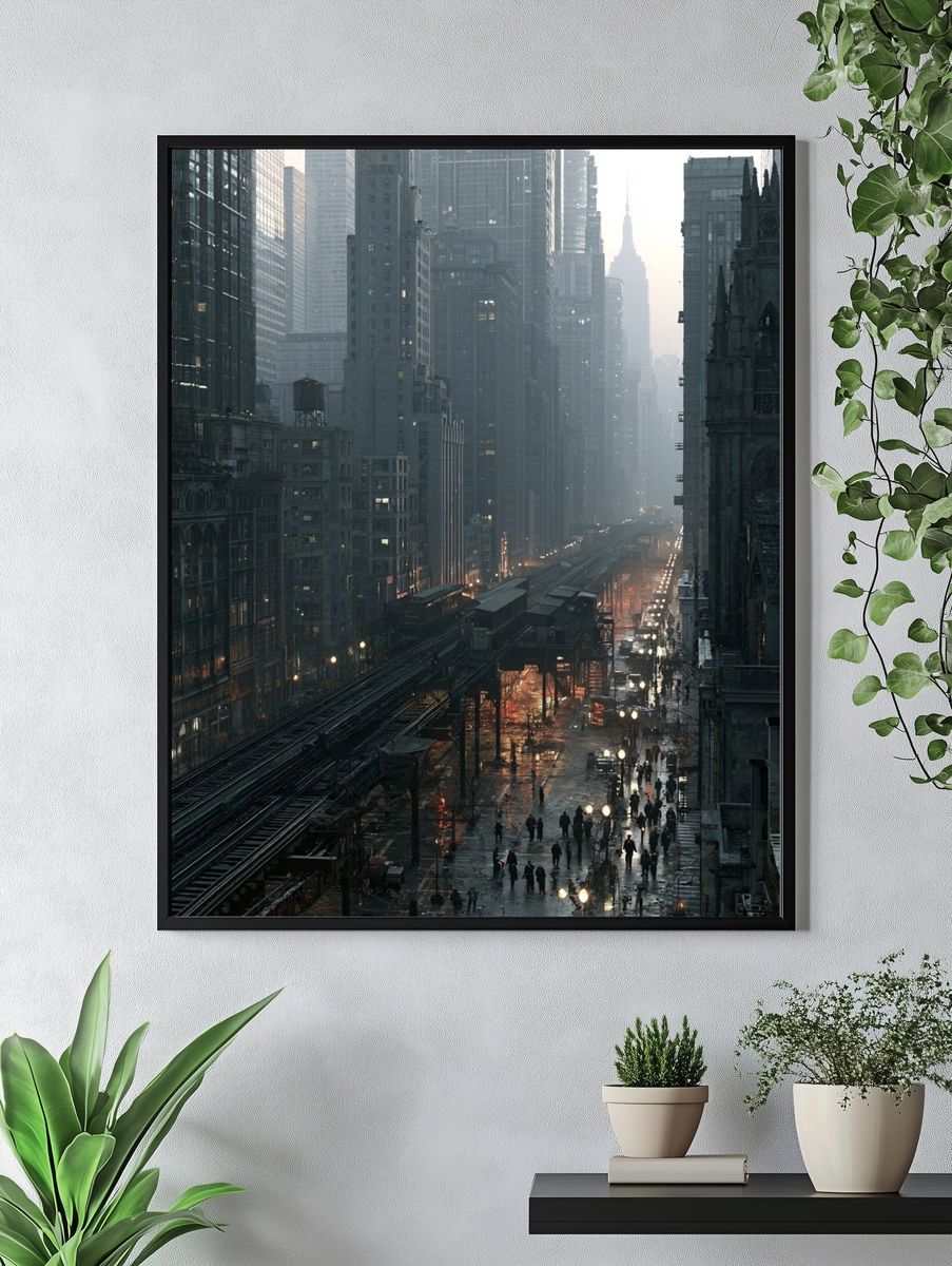 Rainy City Skyline Photography Poster. — room view 4