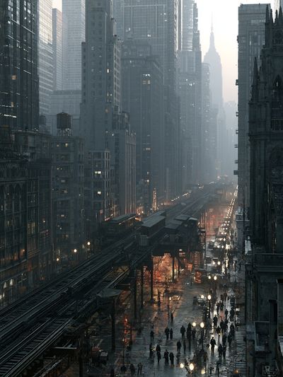 Rainy City Skyline Photography Poster. poster