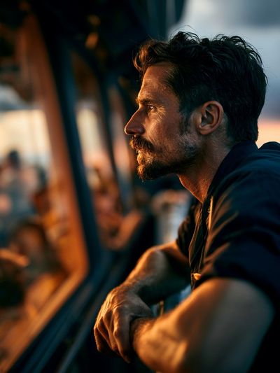 Cinematic Man at Sunset Poster. poster