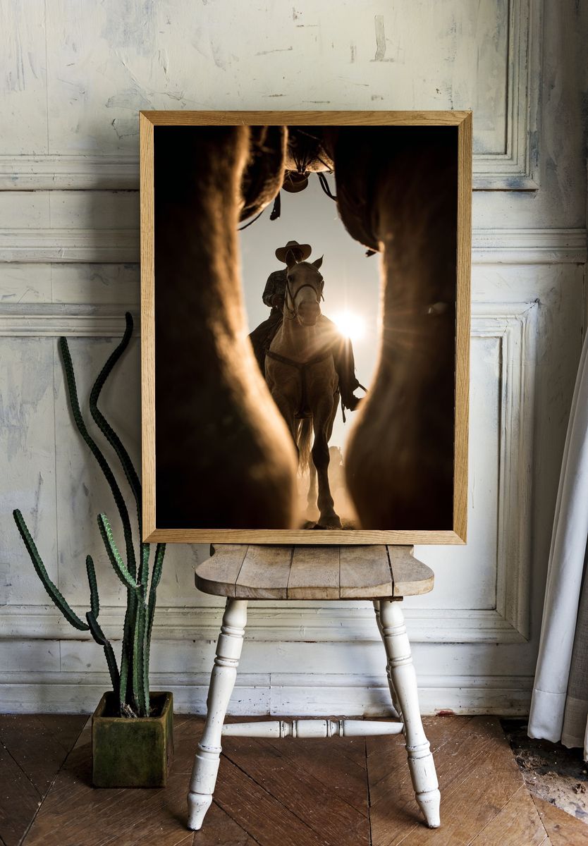 Cowboy on Horseback Photography Poster. — room view 1