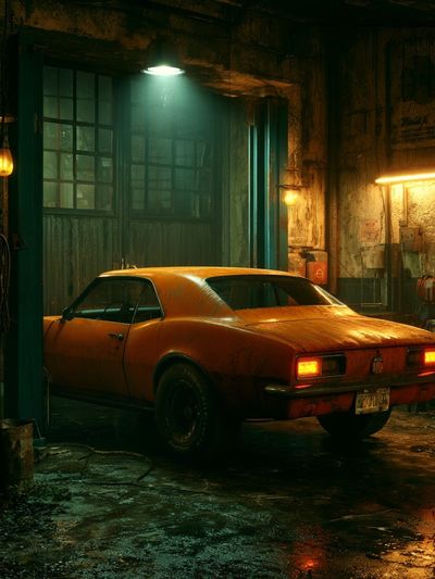 Orange Muscle Car Garage Poster. poster