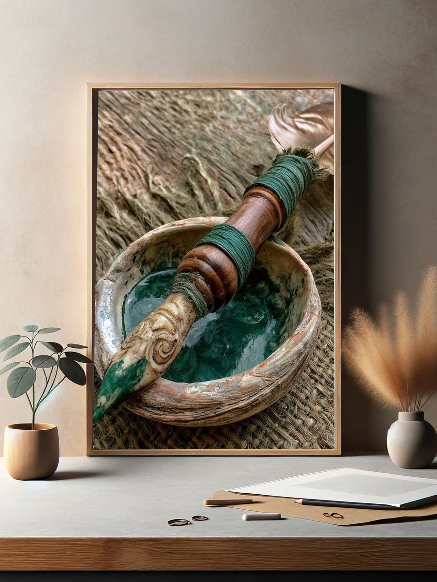 Ceremonial Feather and Bowl Photography Poster. — room view 2