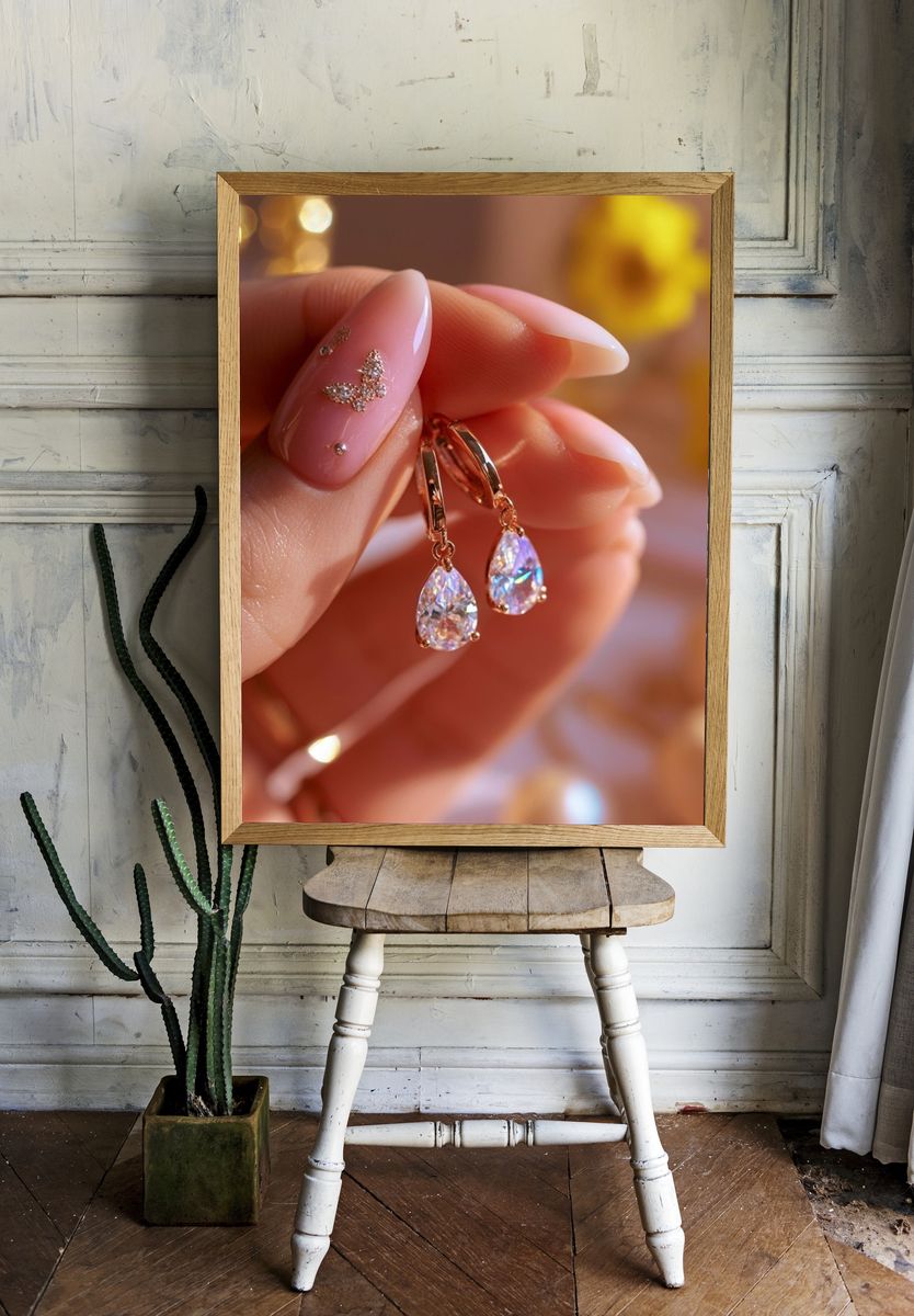 Crystal Drop Earrings Photography Poster. — room view 1