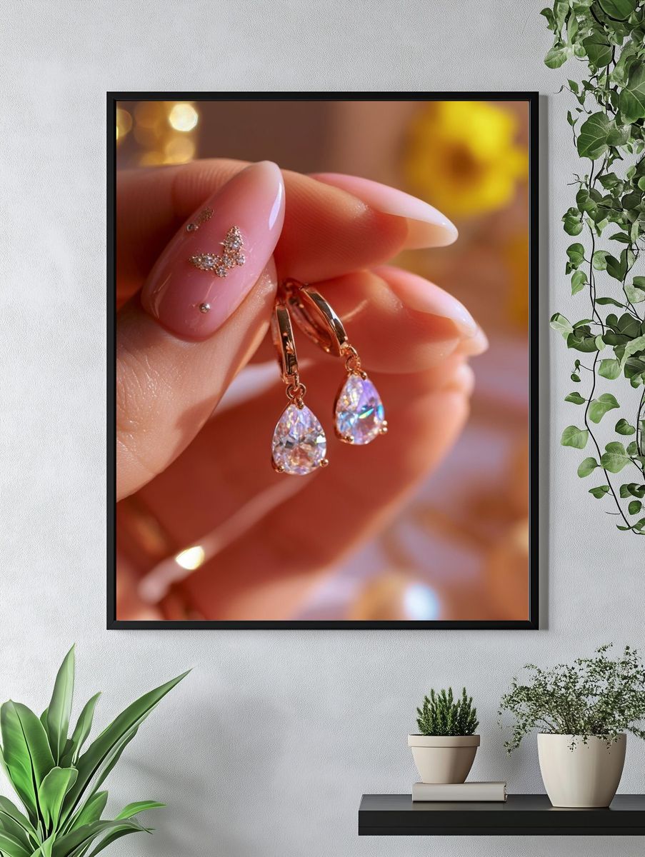 Crystal Drop Earrings Photography Poster. — room view 4
