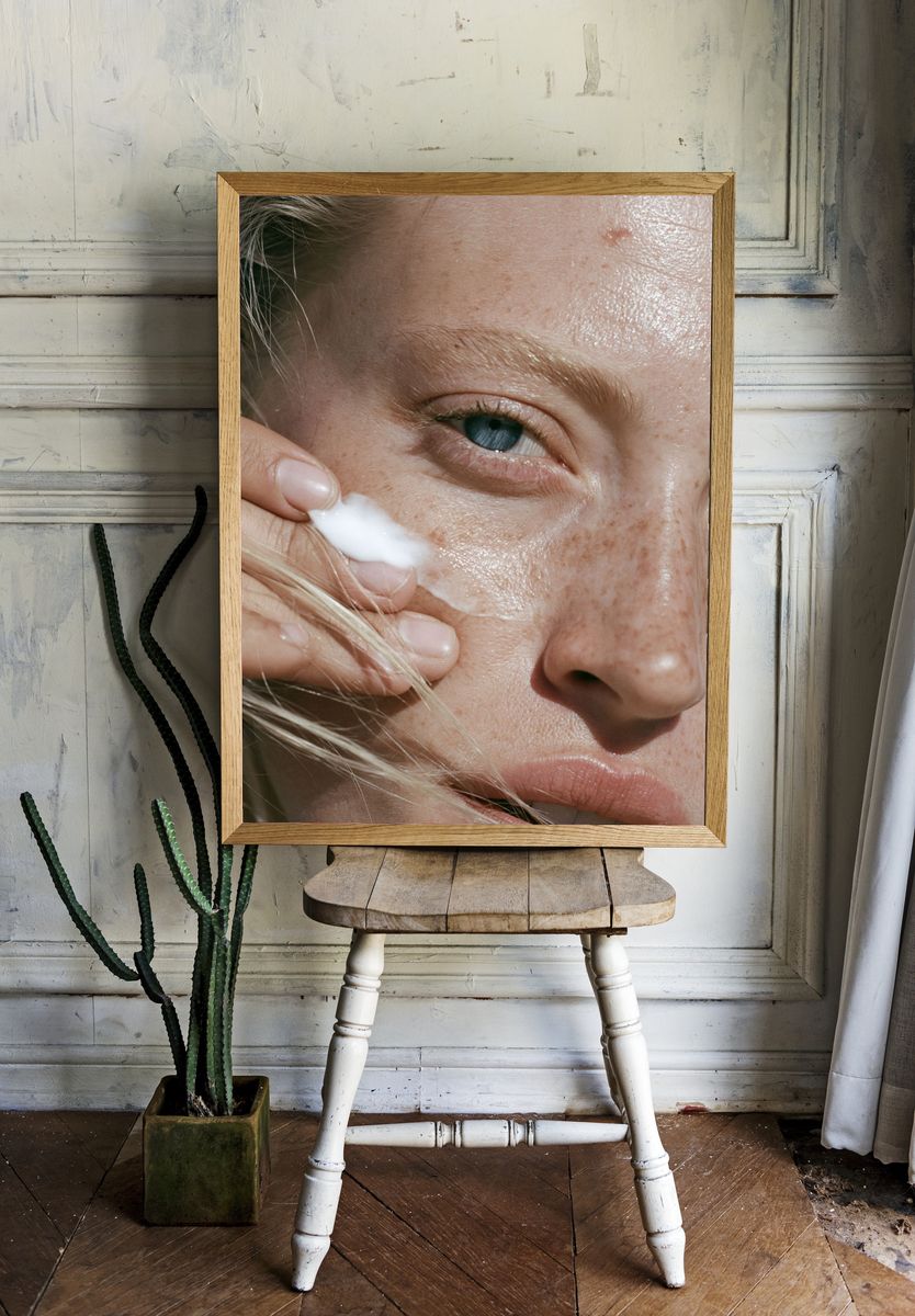 Freckled Face Close-Up Photography Poster. — room view 1