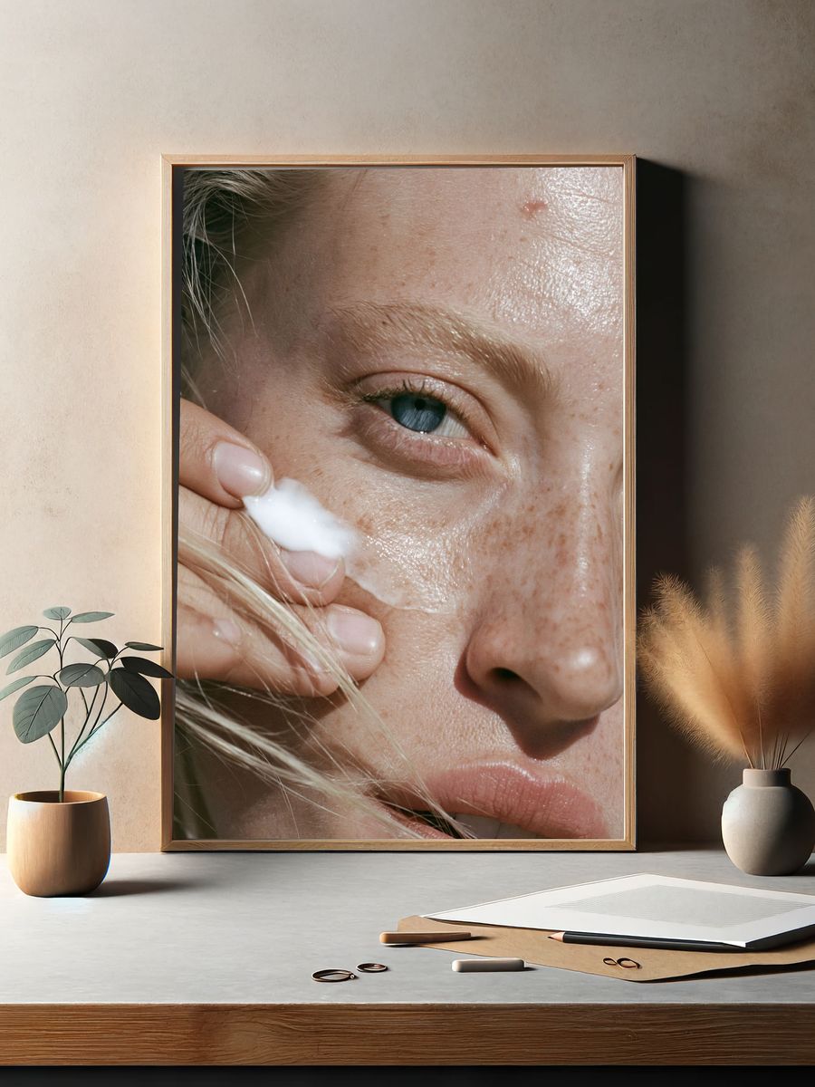 Freckled Face Close-Up Photography Poster. — room view 2