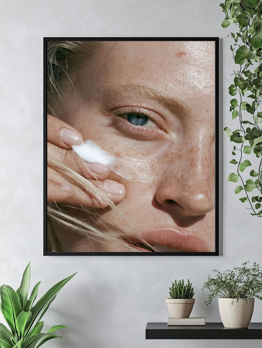 Freckled Face Close-Up Photography Poster. — room view 4