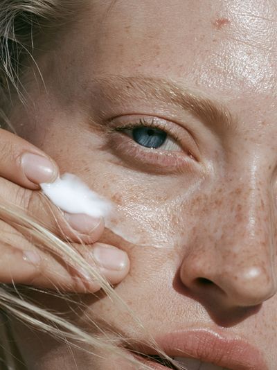 Freckled Face Close-Up Photography Poster. poster
