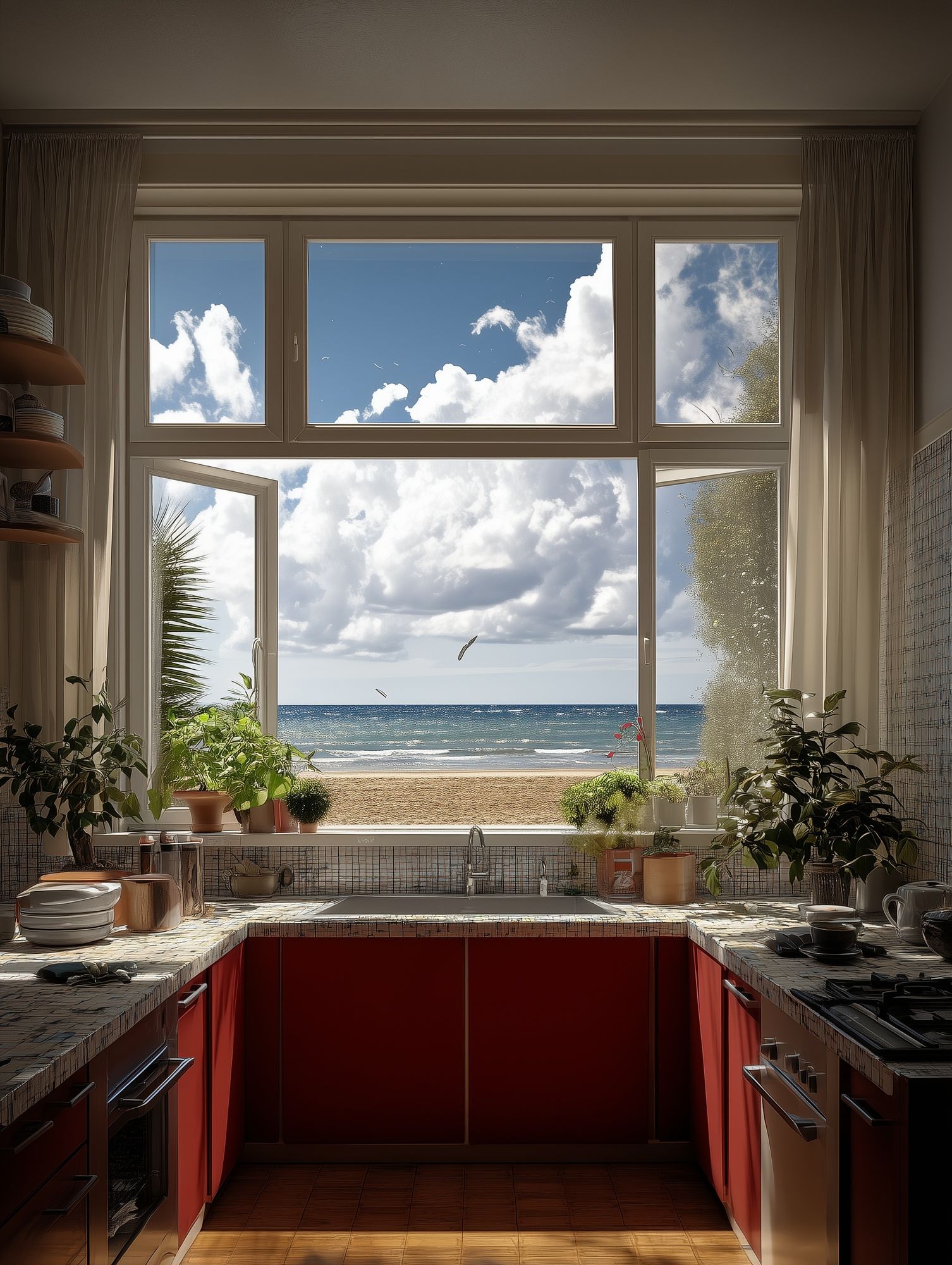 Ocean View Kitchen Photography Poster. poster detail