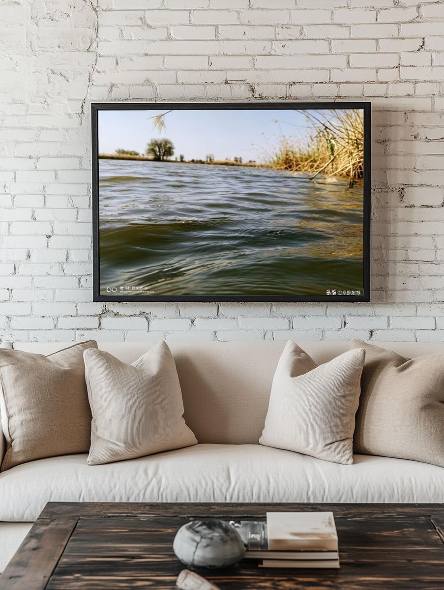 Serene River Waterline Photography Poster. — room view 1