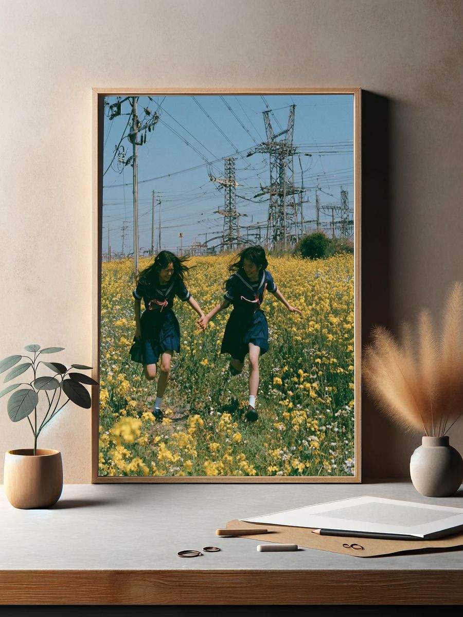 Girls Running Through Wildflowers Poster. — room view 2
