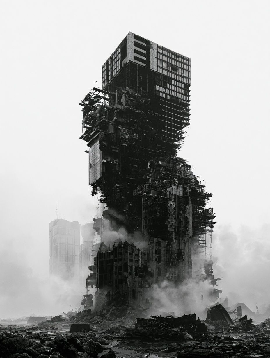 Ruined Tower Cityscape Photography Poster. poster detail