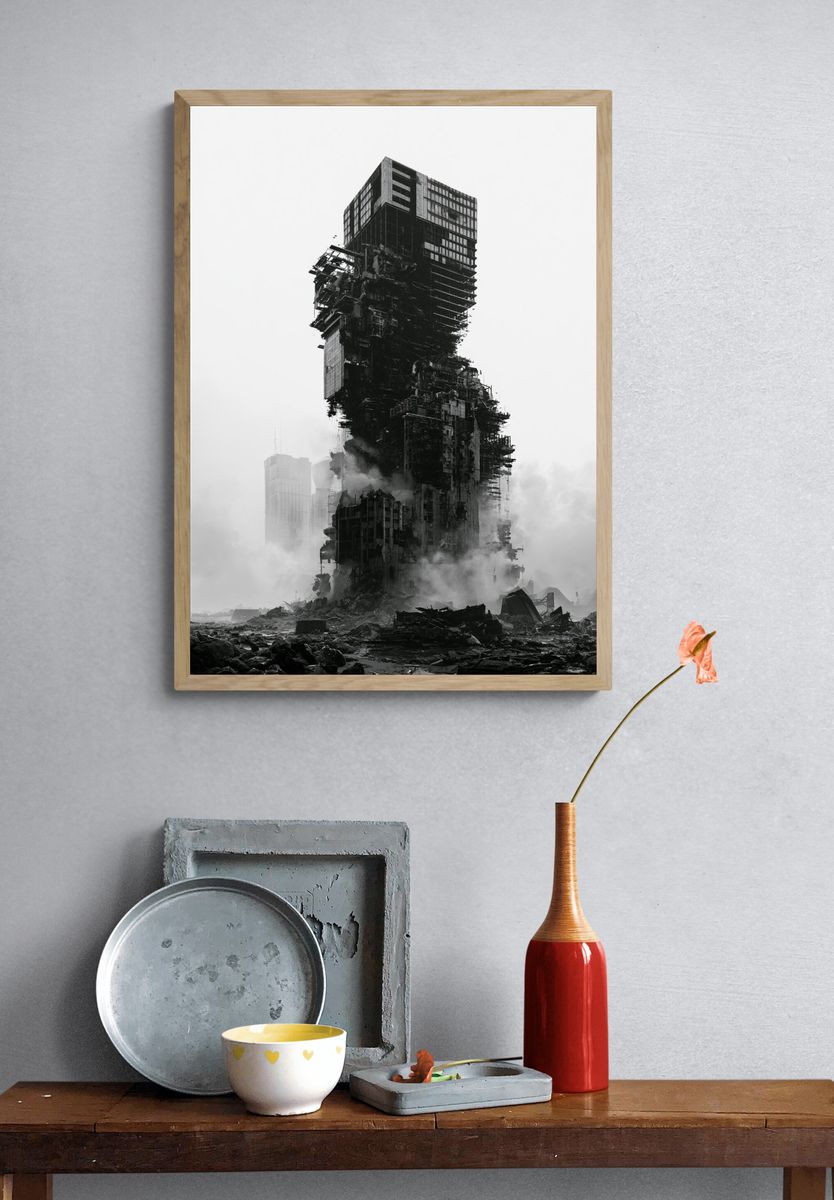 Ruined Tower Cityscape Photography Poster. — room view 3