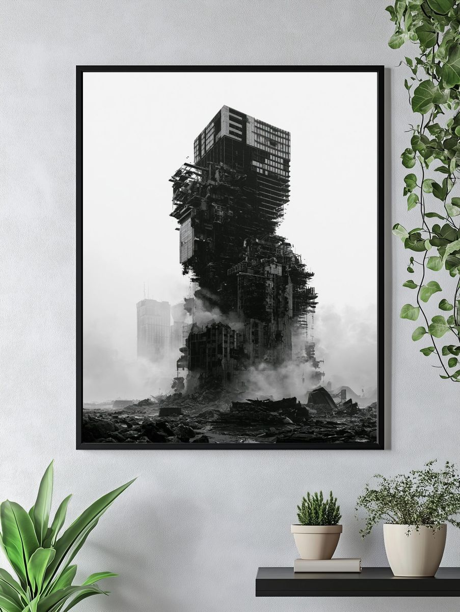 Ruined Tower Cityscape Photography Poster. — room view 4