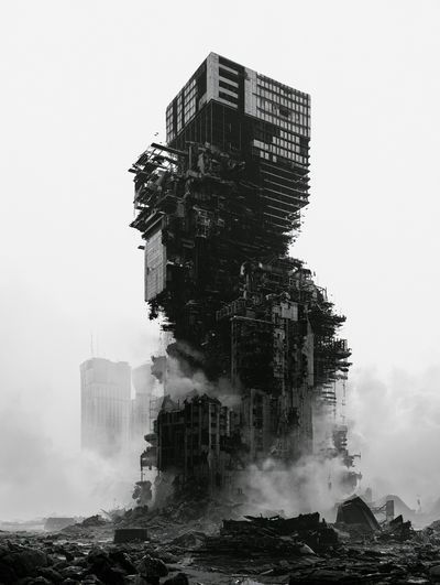 Ruined Tower Cityscape Photography Poster. poster