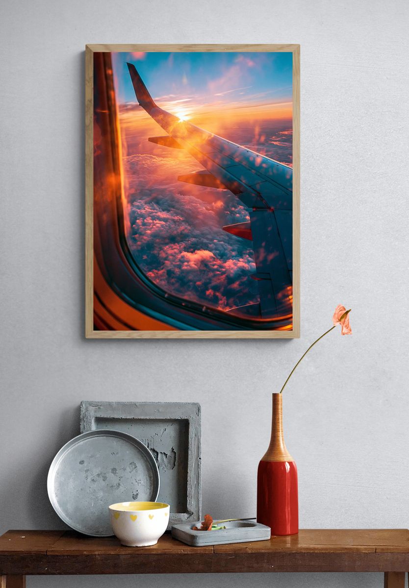 Airplane Wing Sunset Photography Poster. — room view 3