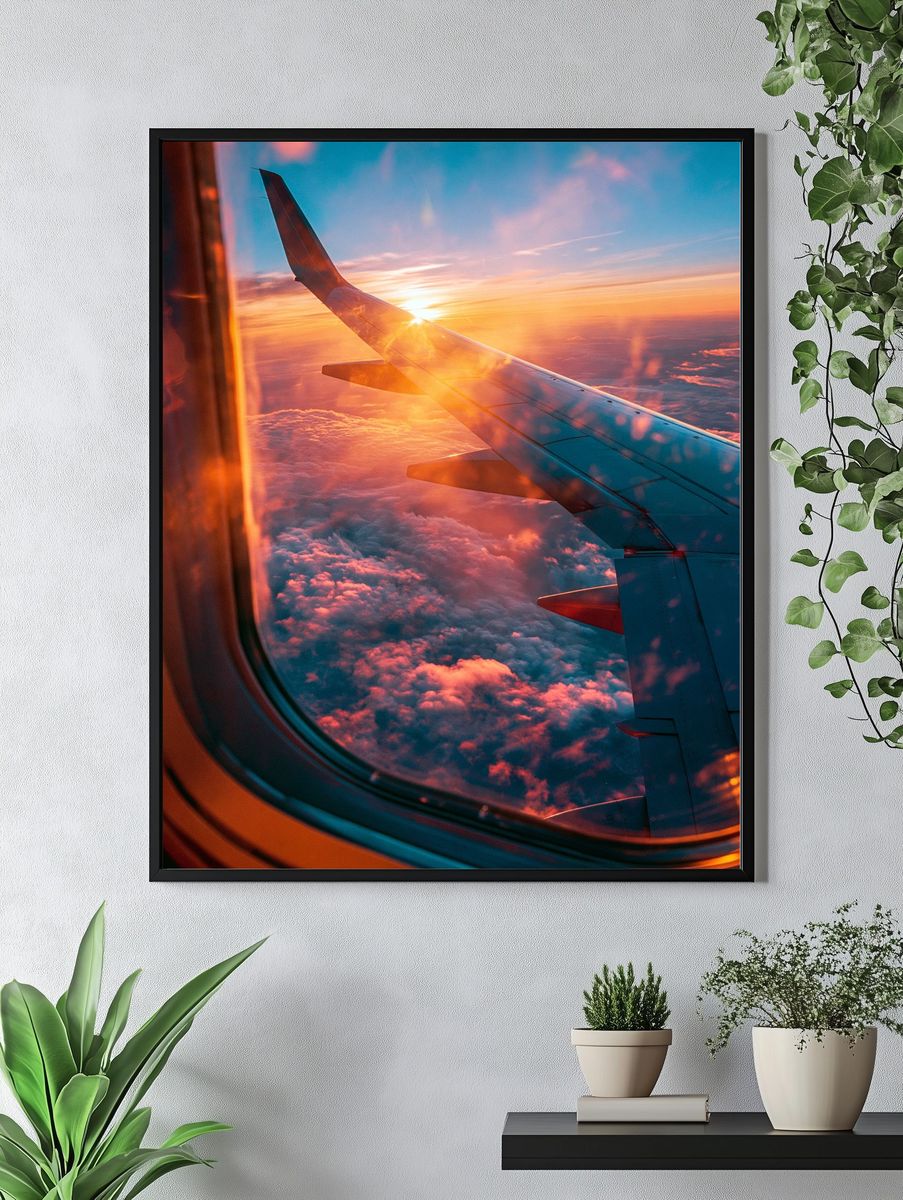 Airplane Wing Sunset Photography Poster. — room view 4