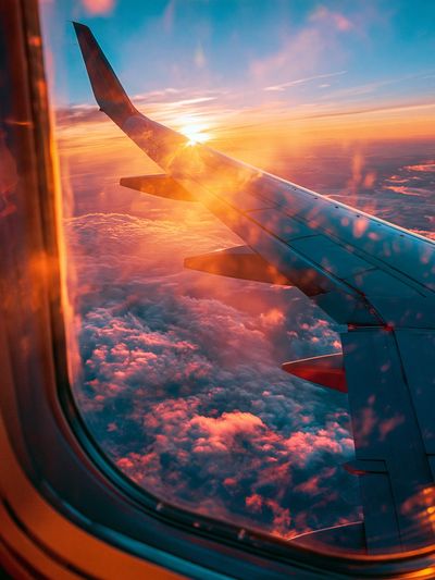 Airplane Wing Sunset Photography Poster. poster