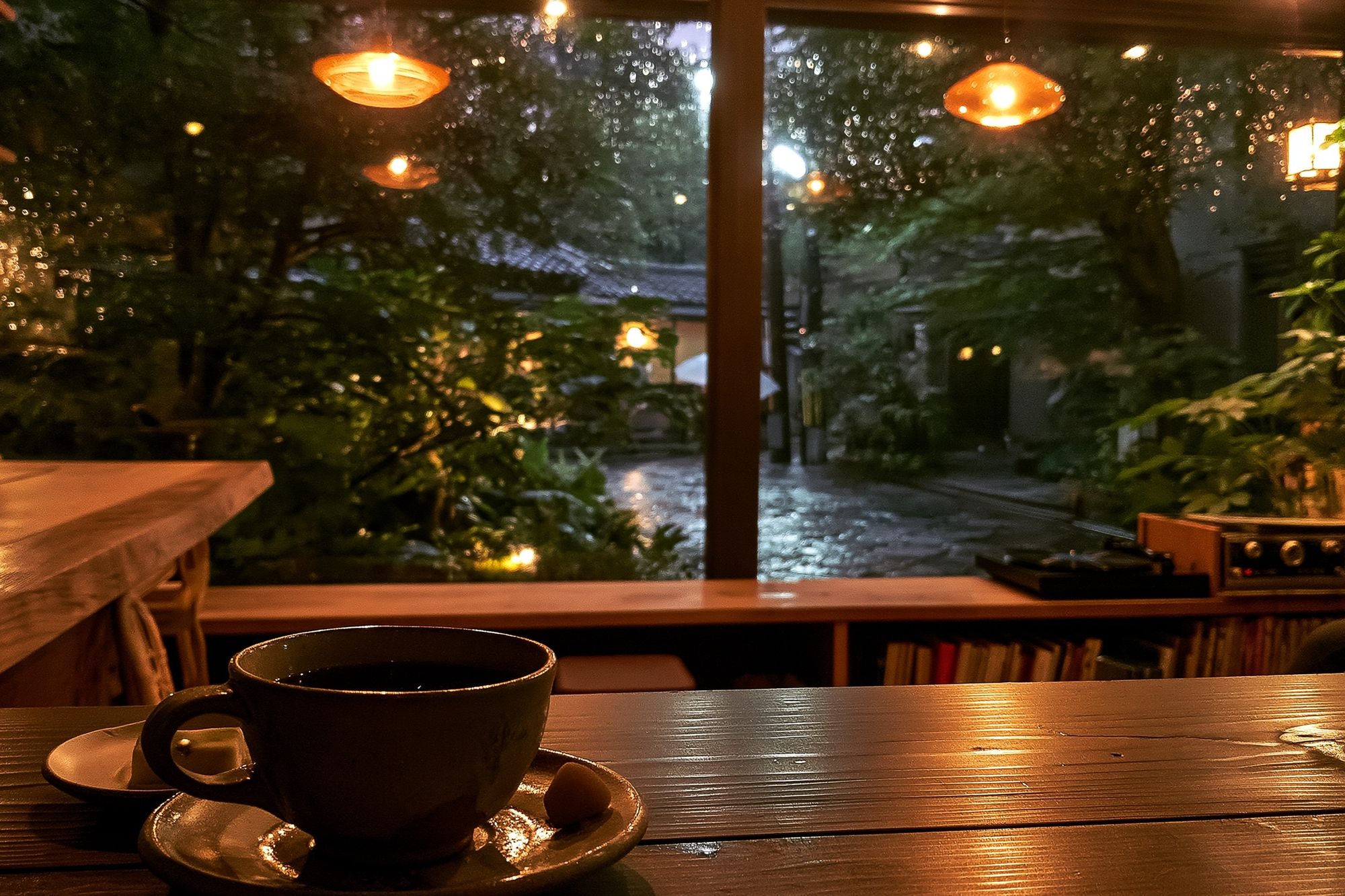 Rainy Café Window Photography Poster. poster detail