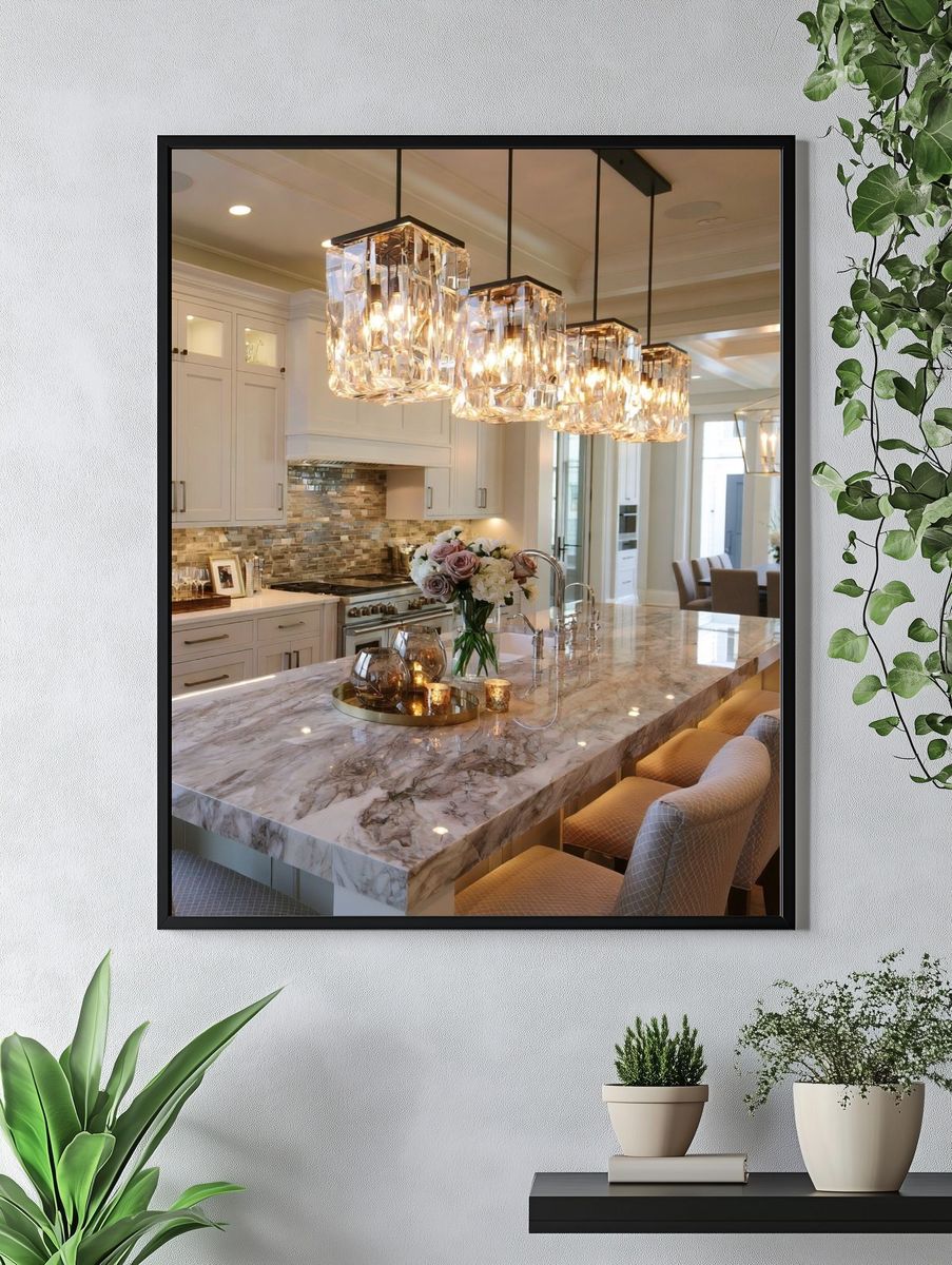 Luxury Marble Kitchen Interior Photography Poster. — room view 4