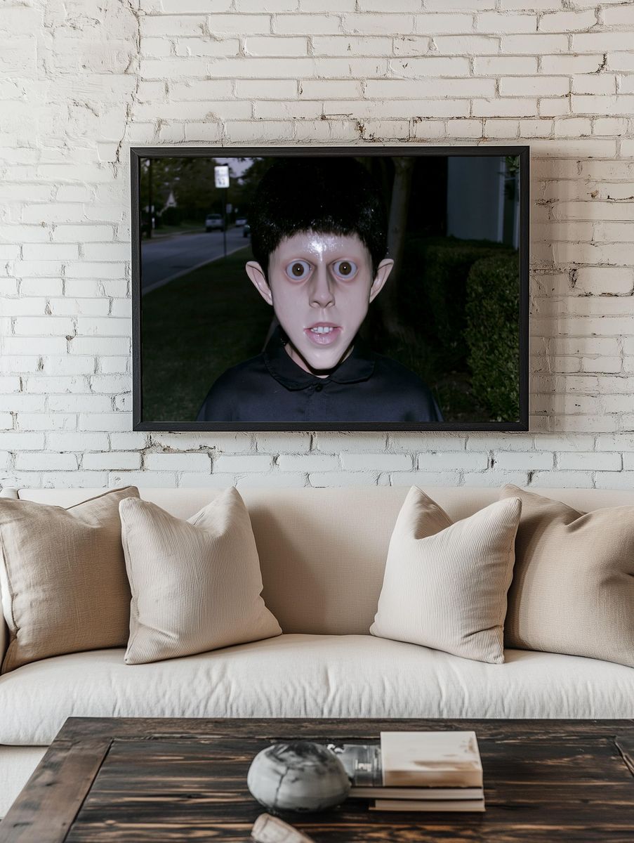 Creepy Masked Boy Photography Poster. — room view 1